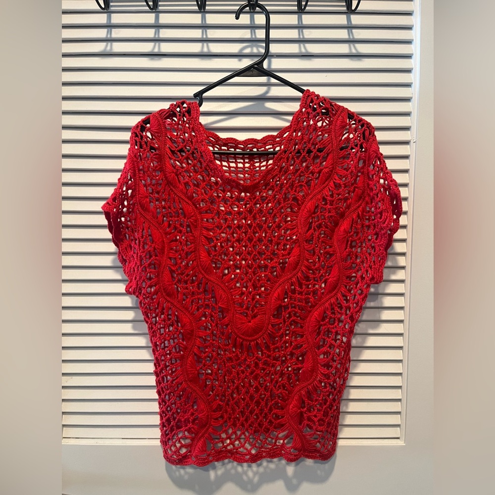 Red Crochet Knit Top